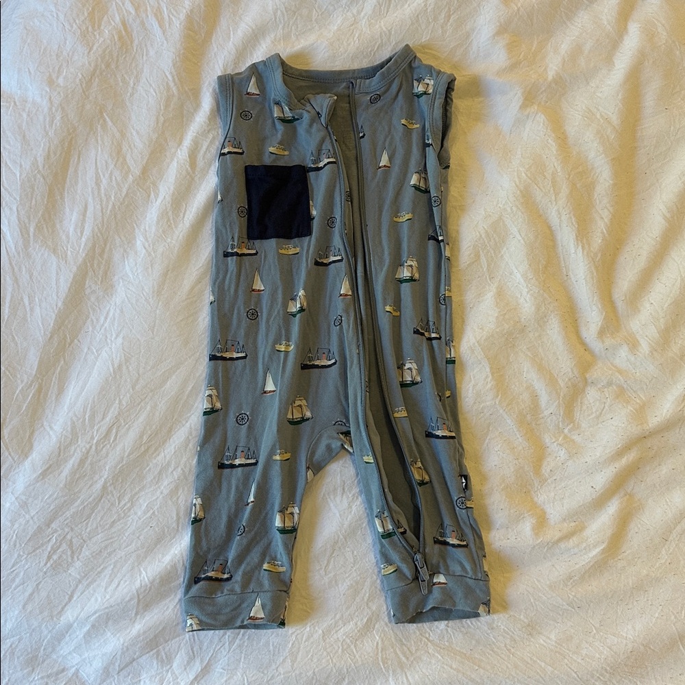 Blue Sailboat Print Baby Romper